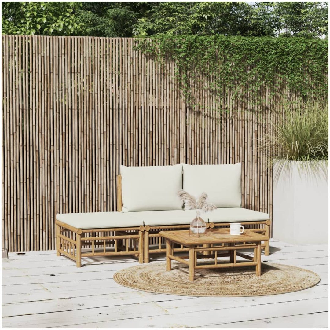 Loungegrupp 4 delar gräddvita dynor bambu vidaXL