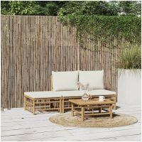 Loungegrupp 4 delar gräddvita dynor bambu vidaXL