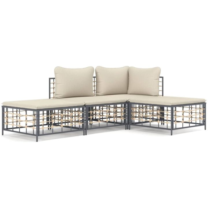 Loungegrupp 4 delar med dynor antracit konstrotting vidaXL – bild 2