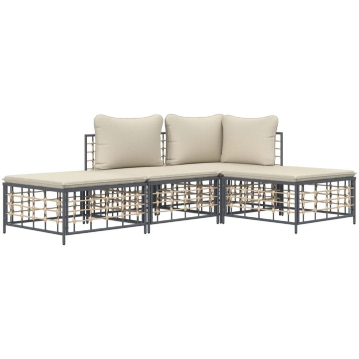 Loungegrupp 4 delar med dynor antracit konstrotting vidaXL – bild 3