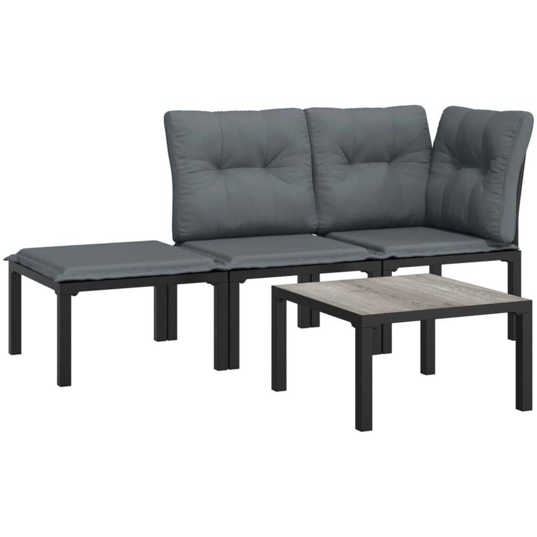 Loungegrupp 4 delar svart och grå konstrotting vidaXL – bild 2