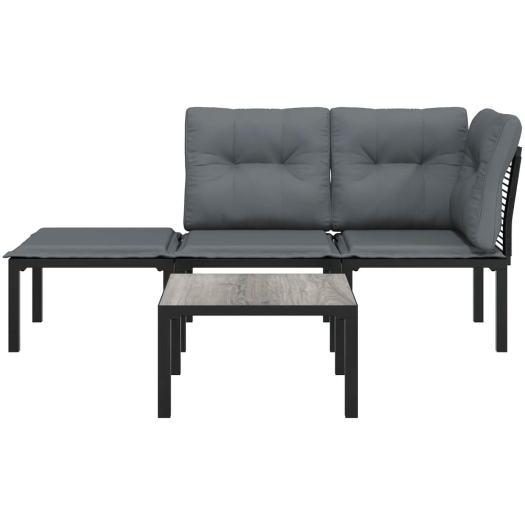 Loungegrupp 4 delar svart och grå konstrotting vidaXL – bild 3