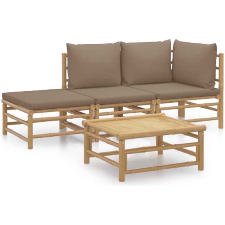 Loungegrupp 4 delar taupe dynor bambu vidaXL – bild 2
