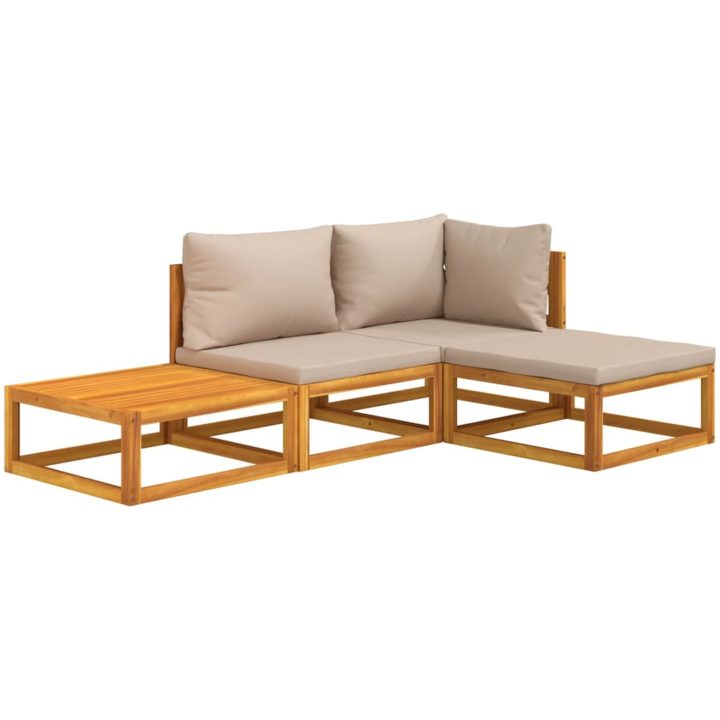 Loungegrupp 4 delar taupe dynor massivt trä vidaXL – bild 3