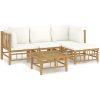 Loungegrupp 5 delar gräddvita dynor bambu vidaXL – miniatyr 2