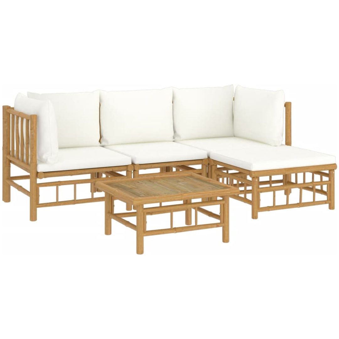 Loungegrupp 5 delar gräddvita dynor bambu vidaXL – bild 3