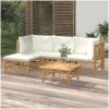Loungegrupp 5 delar gräddvita dynor bambu vidaXL – miniatyr 1