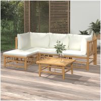 Loungegrupp 5 delar gräddvita dynor bambu vidaXL