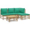 Loungegrupp 5 delar gröna dynor bambu vidaXL – miniatyr 2