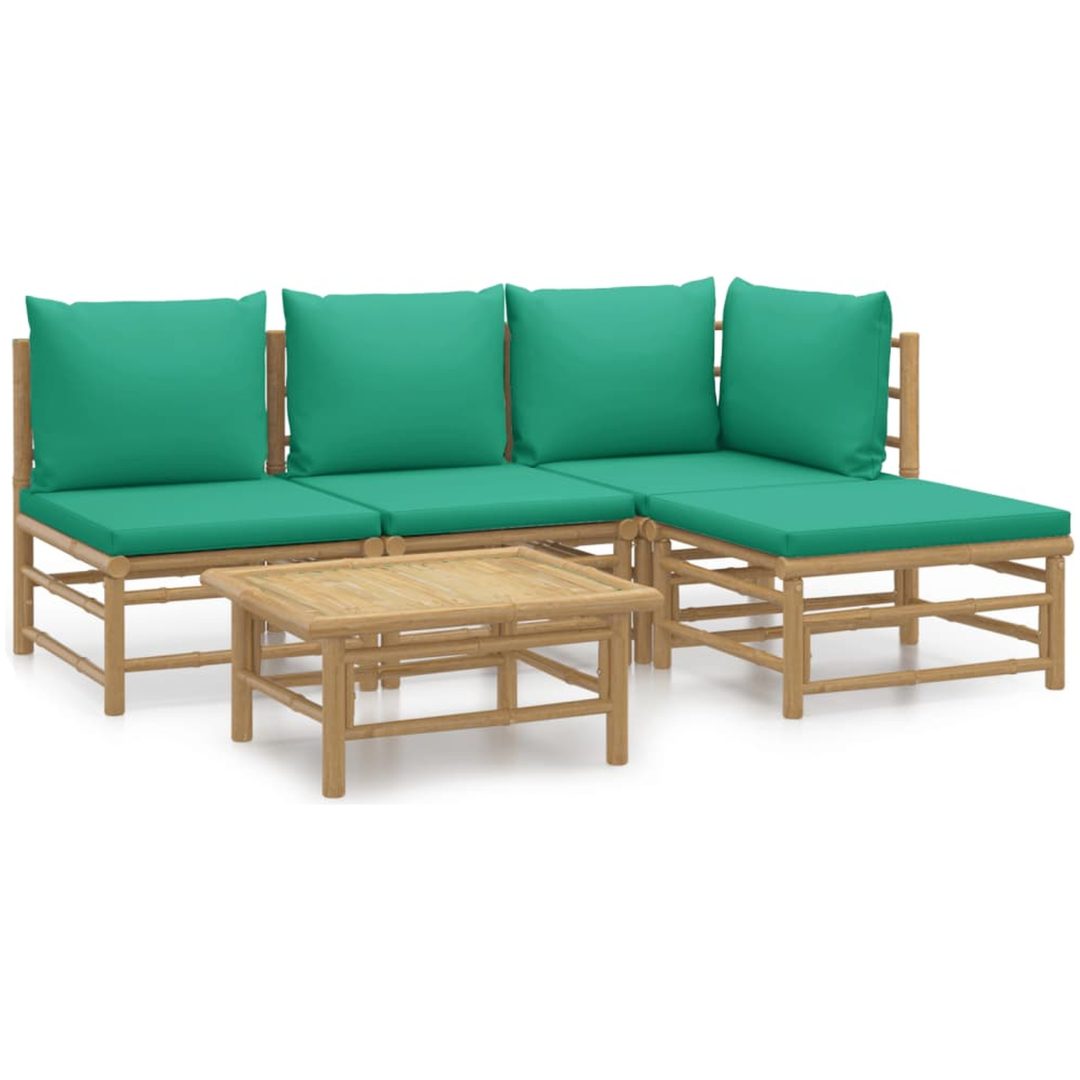 Loungegrupp 5 delar gröna dynor bambu vidaXL – bild 2