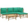 Loungegrupp 5 delar gröna dynor bambu vidaXL – miniatyr 3