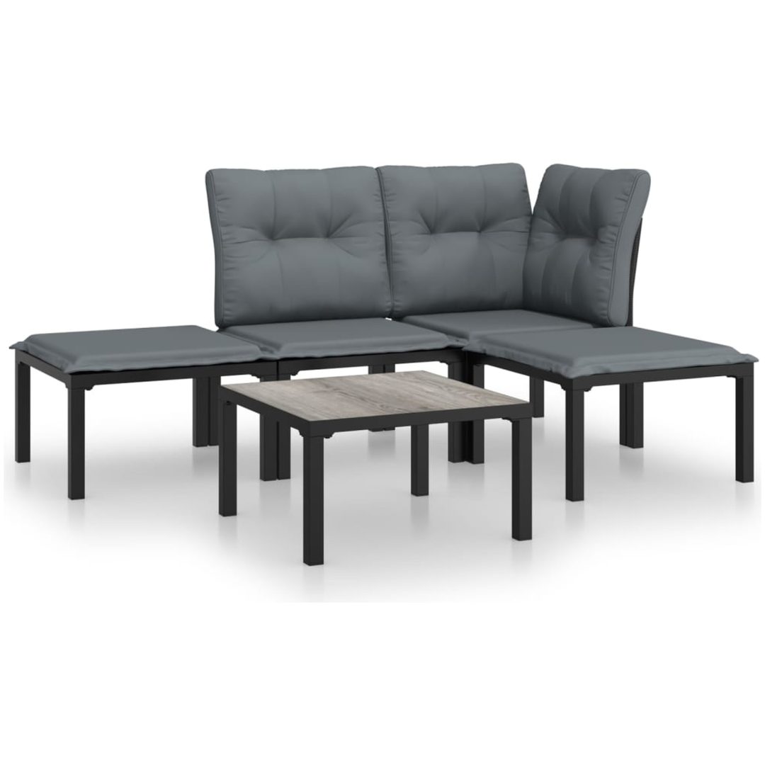 Loungegrupp 5 delar konstrotting svart och grå vidaXL – bild 2