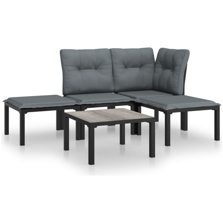 Loungegrupp 5 delar konstrotting svart och grå vidaXL – bild 2