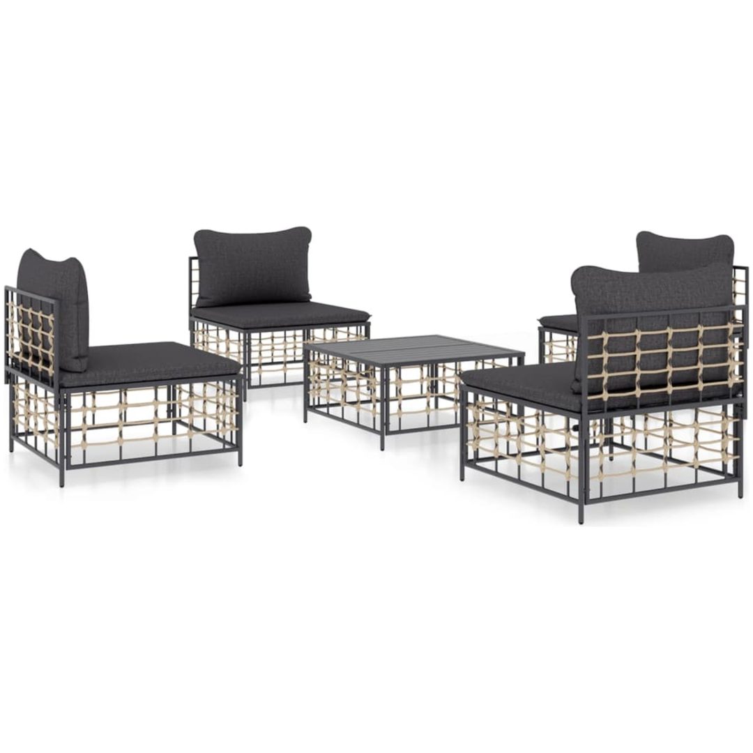 Loungegrupp 5 delar med dynor antracit konstrotting vidaXL – bild 2