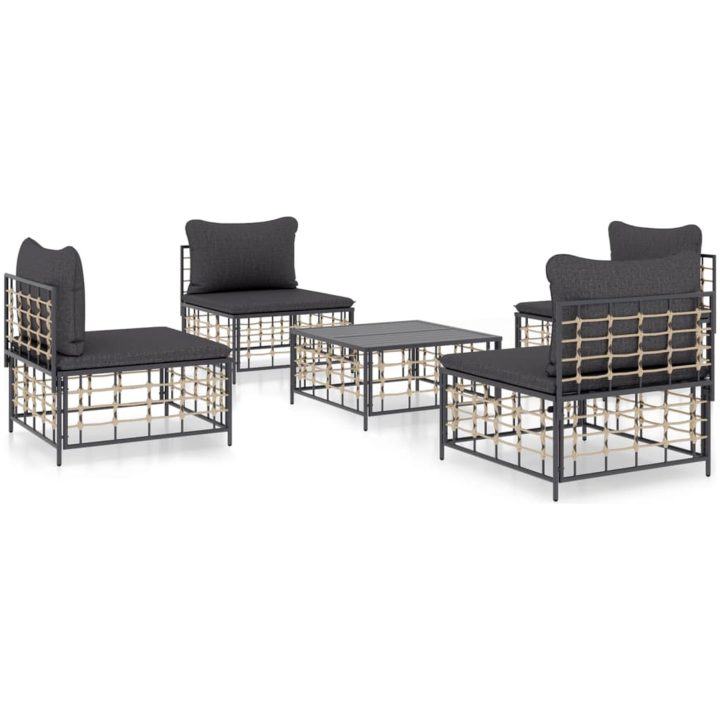 Loungegrupp 5 delar med dynor antracit konstrotting vidaXL – bild 2