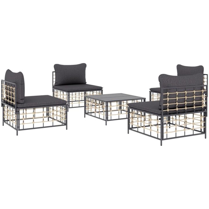 Loungegrupp 5 delar med dynor antracit konstrotting vidaXL – bild 3
