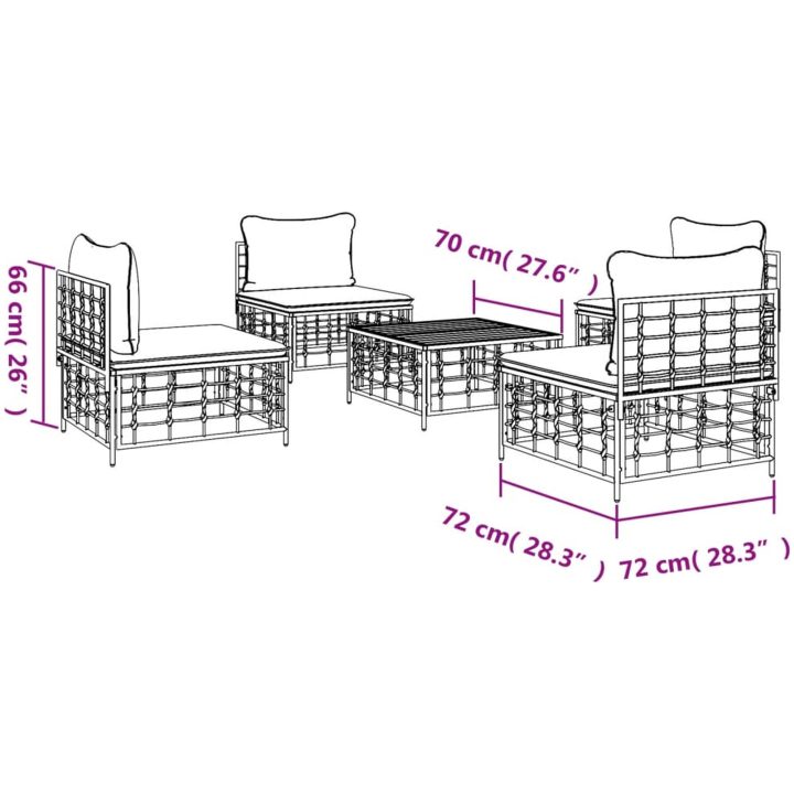 Loungegrupp 5 delar med dynor antracit konstrotting vidaXL – bild 8
