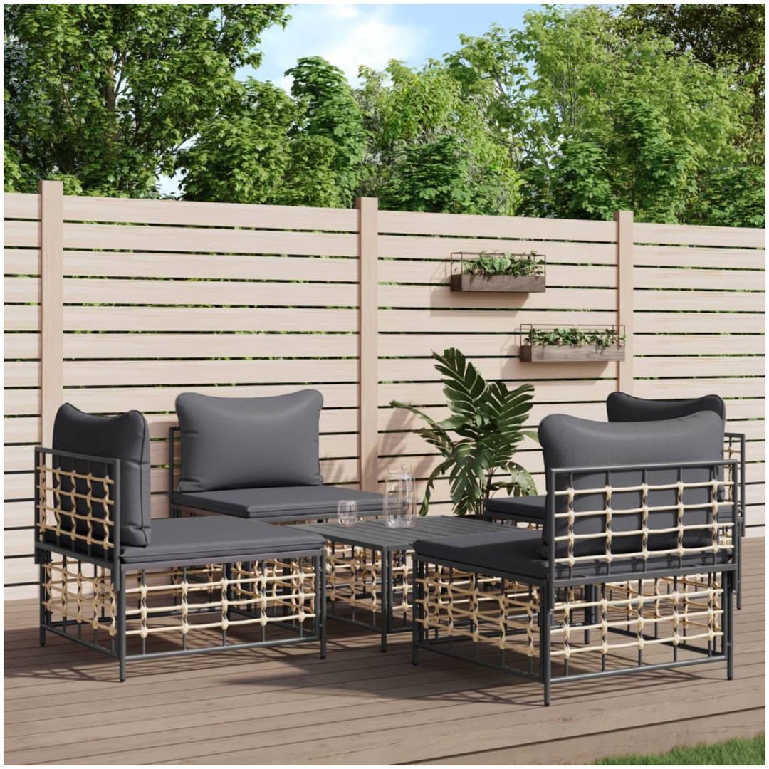 Loungegrupp 5 delar med dynor antracit konstrotting vidaXL