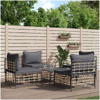 Loungegrupp 5 delar med dynor antracit konstrotting vidaXL