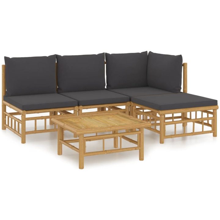 Loungegrupp 5 delar mörkgrå dynor bambu vidaXL – bild 2