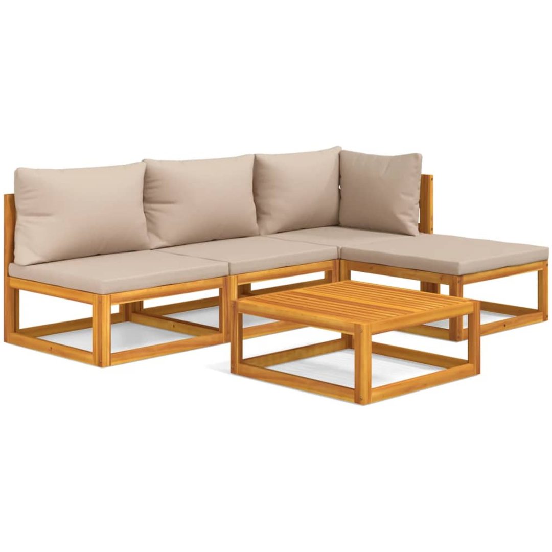 Loungegrupp 5 delar taupe dynor massivt trä vidaXL – bild 2