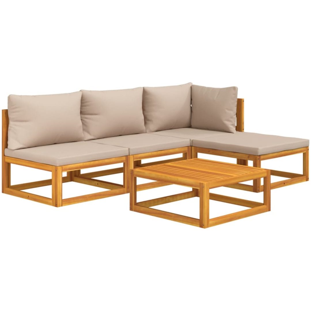 Loungegrupp 5 delar taupe dynor massivt trä vidaXL – bild 3