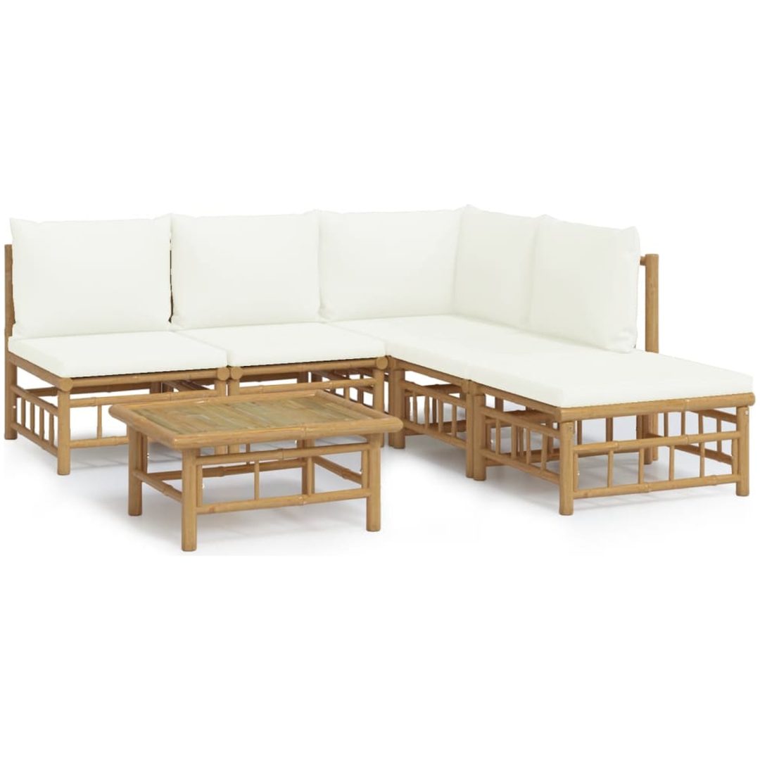 Loungegrupp 6 delar gräddvita dynor bambu vidaXL – bild 2