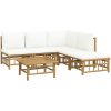 Loungegrupp 6 delar gräddvita dynor bambu vidaXL – miniatyr 3