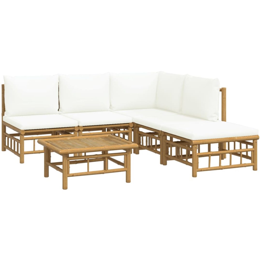 Loungegrupp 6 delar gräddvita dynor bambu vidaXL – bild 3