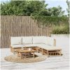 Loungegrupp 6 delar gräddvita dynor bambu vidaXL – miniatyr 1