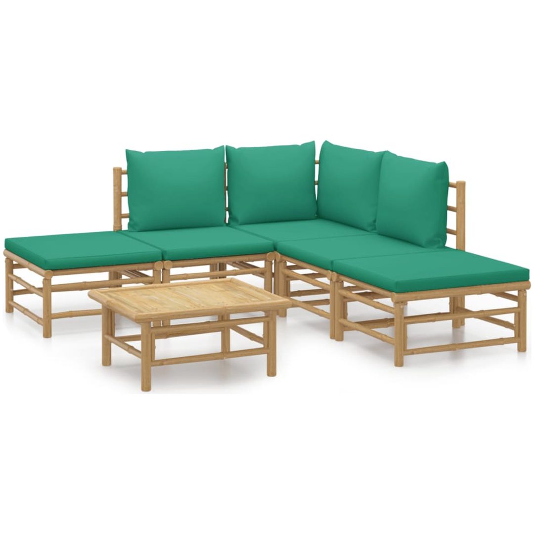 Loungegrupp 6 delar gröna dynor bambu vidaXL – bild 2