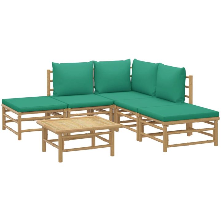 Loungegrupp 6 delar gröna dynor bambu vidaXL – bild 3