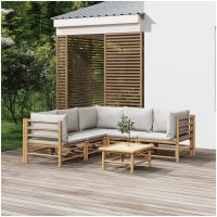 Loungegrupp 6 delar ljusgråa dynor bambu vidaXL