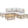 Loungegrupp 6 delar ljusgråa dynor bambu vidaXL – miniatyr 2