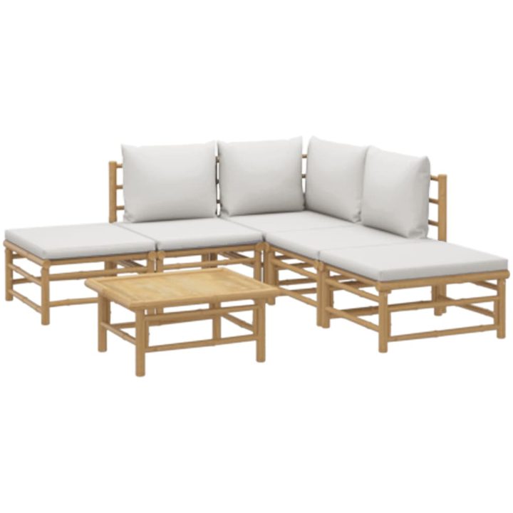 Loungegrupp 6 delar ljusgråa dynor bambu vidaXL – bild 3