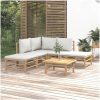 Loungegrupp 6 delar ljusgråa dynor bambu vidaXL – miniatyr 1