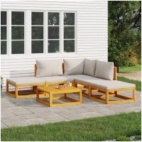 Loungegrupp 6 delar ljusgråa dynor massivt trä vidaXL