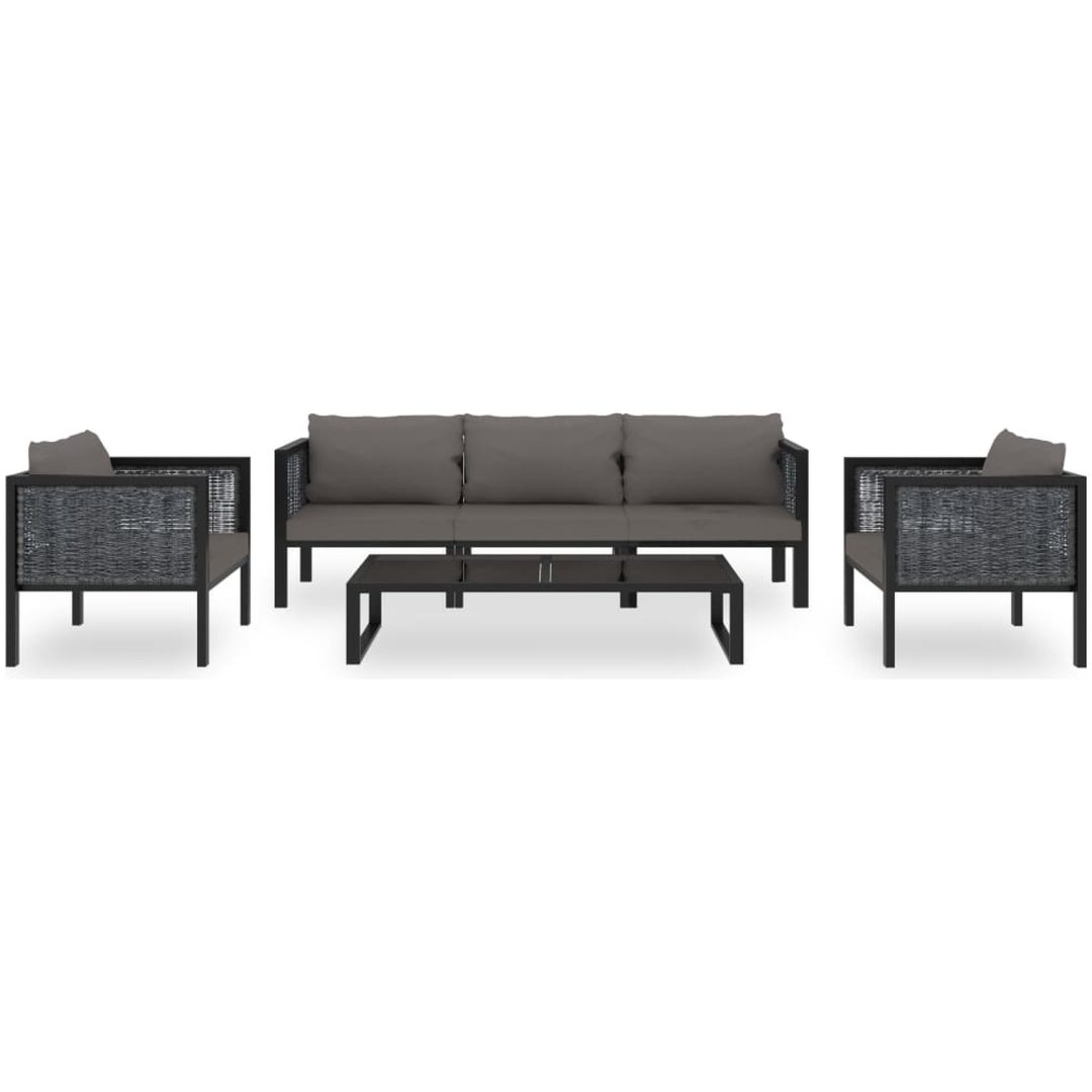 Loungegrupp 6 delar med dynor konstrotting antracit vidaXL – bild 2