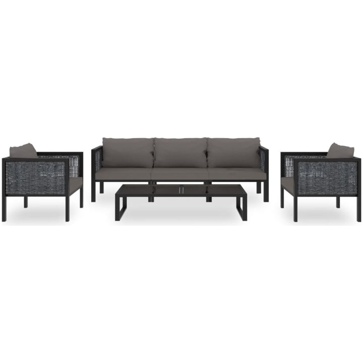 Loungegrupp 6 delar med dynor konstrotting antracit vidaXL – bild 2