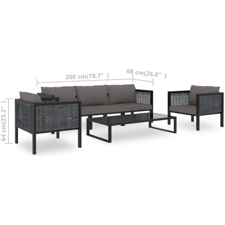 Loungegrupp 6 delar med dynor konstrotting antracit vidaXL – bild 11
