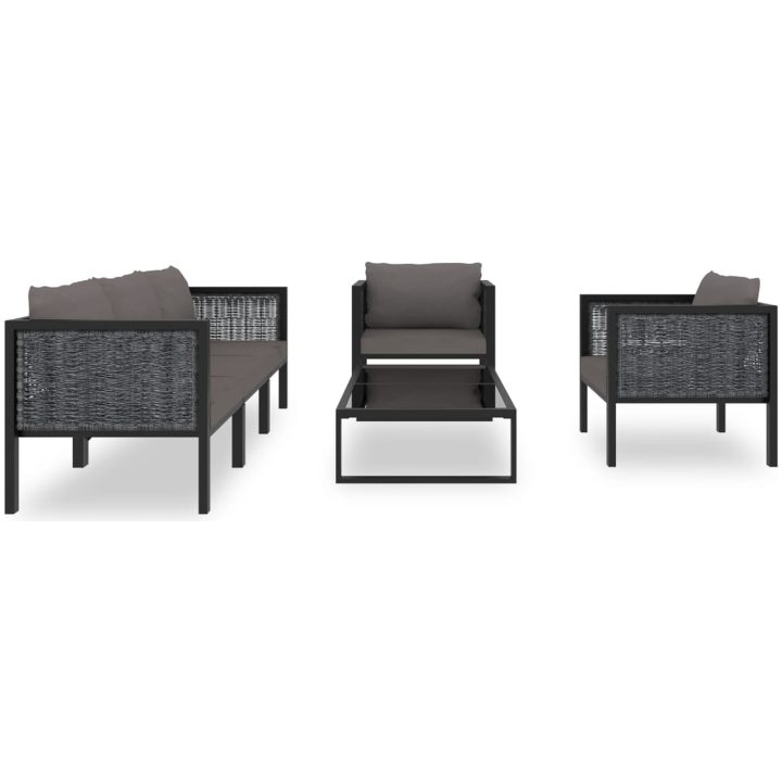 Loungegrupp 6 delar med dynor konstrotting antracit vidaXL – bild 3