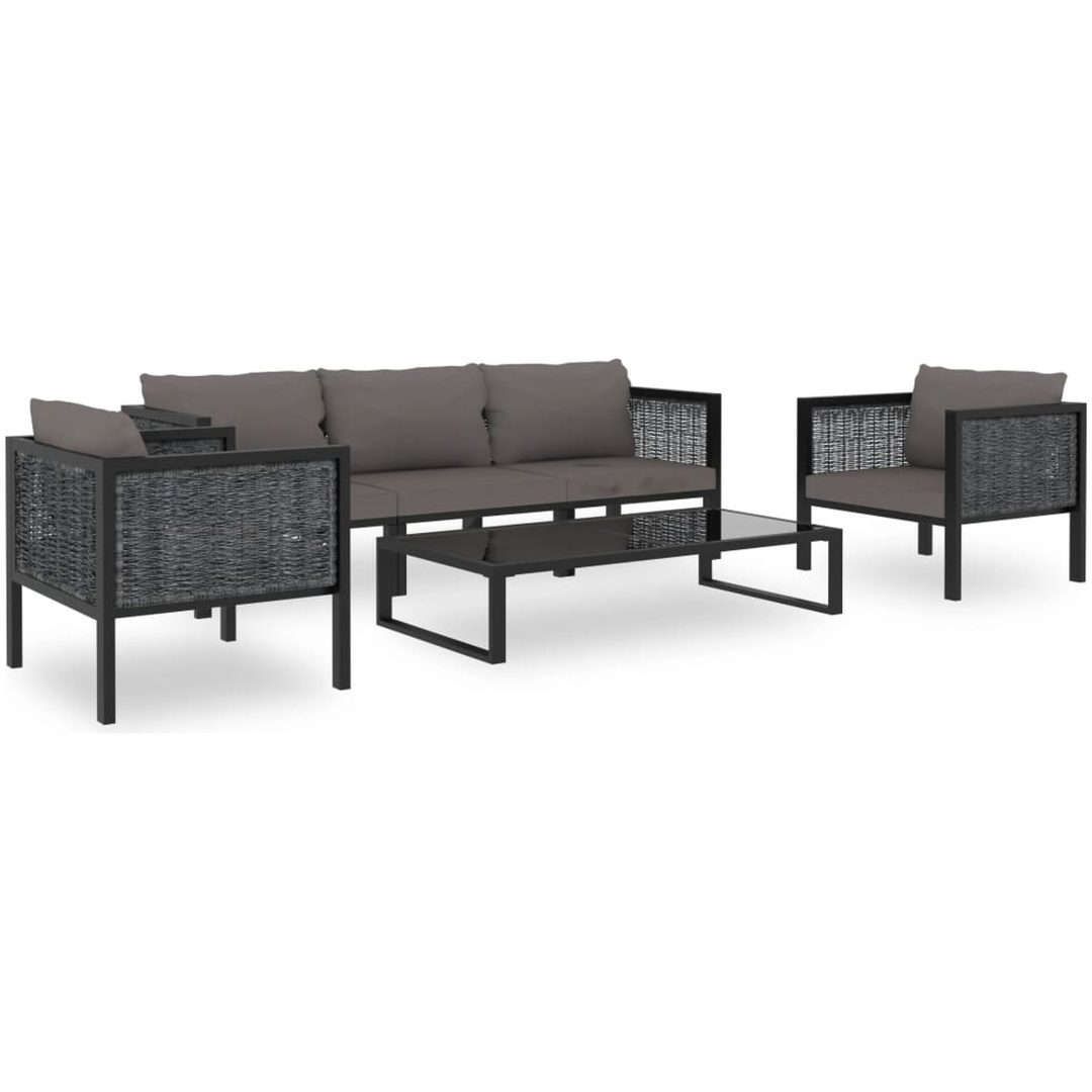 Loungegrupp 6 delar med dynor konstrotting antracit vidaXL
