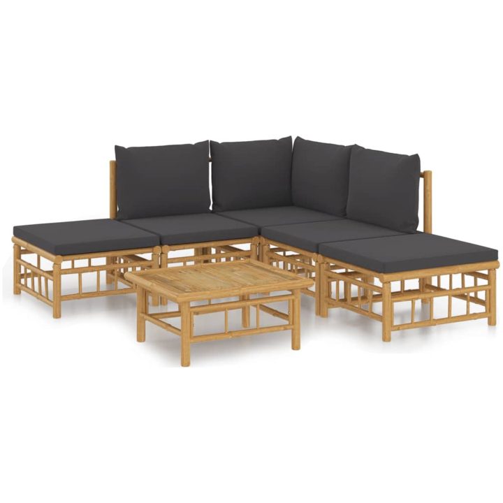 Loungegrupp 6 delar mörkgrå dynor bambu vidaXL – bild 2
