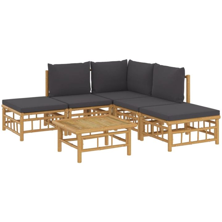 Loungegrupp 6 delar mörkgrå dynor bambu vidaXL – bild 3