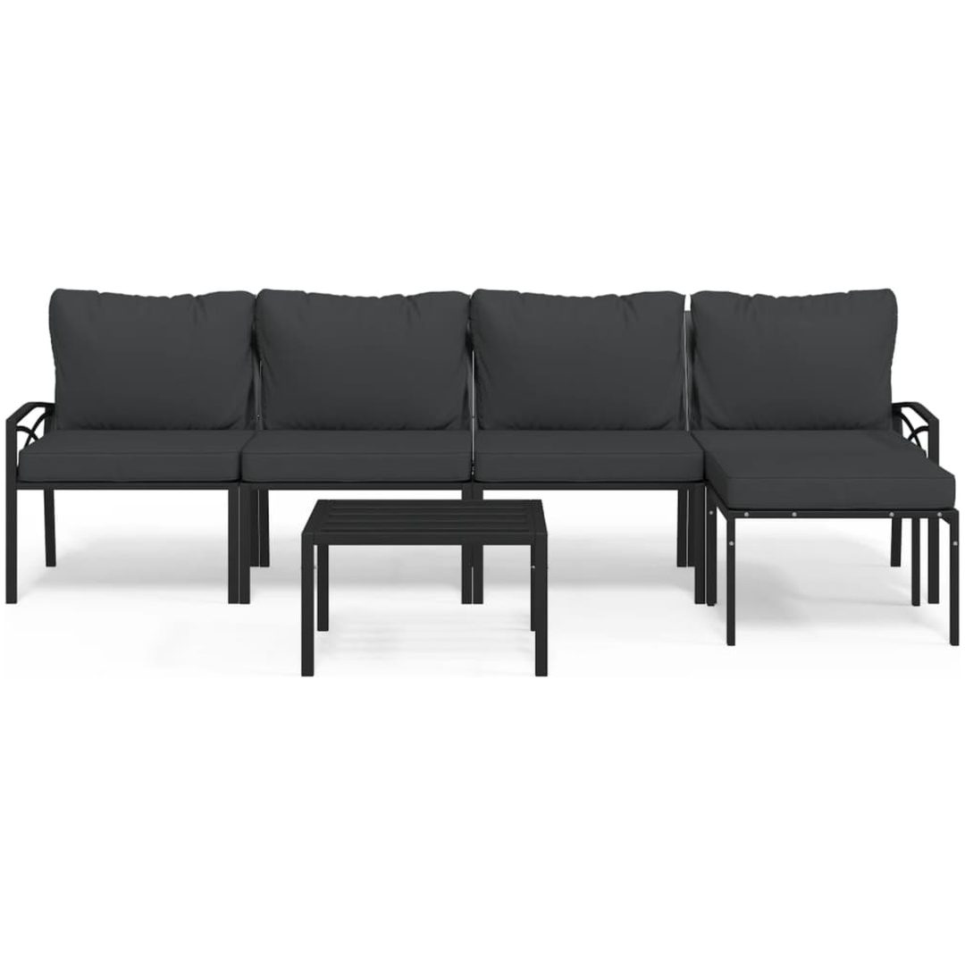 Loungegrupp 6 delar mörkgrå dynor stål vidaXL – bild 2