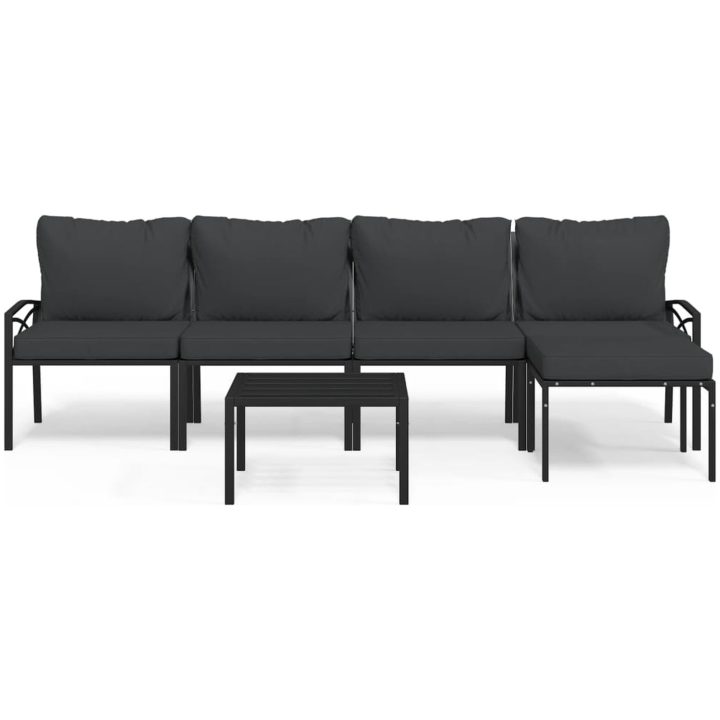 Loungegrupp 6 delar mörkgrå dynor stål vidaXL – bild 2
