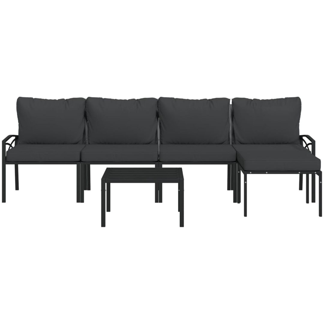 Loungegrupp 6 delar mörkgrå dynor stål vidaXL – bild 3