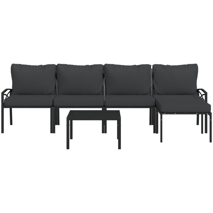 Loungegrupp 6 delar mörkgrå dynor stål vidaXL – bild 3
