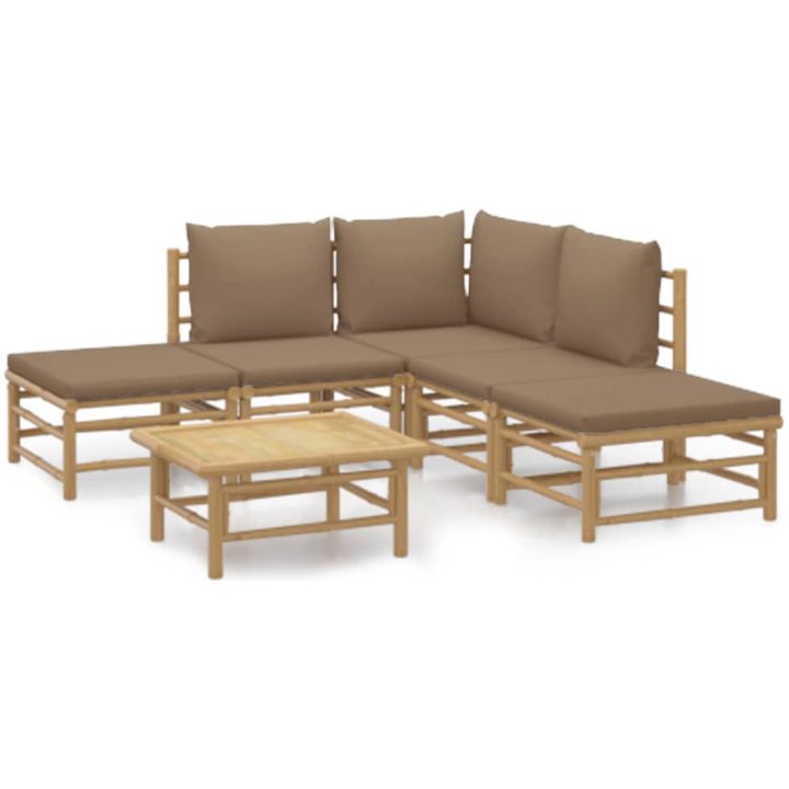 Loungegrupp 6 delar taupe dynor bambu vidaXL – bild 2