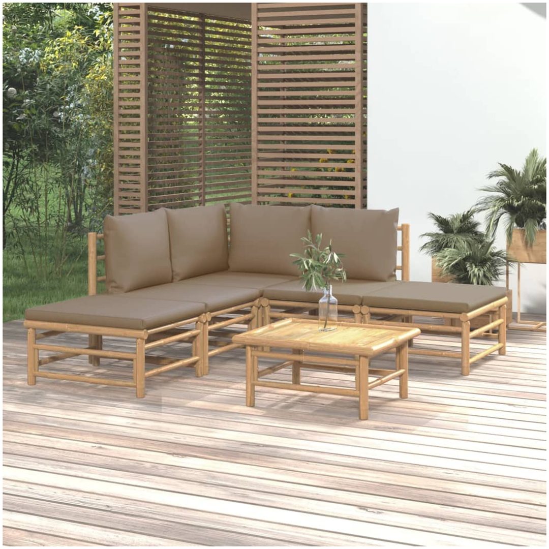 Loungegrupp 6 delar taupe dynor bambu vidaXL